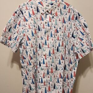 Harbor Bay White and Red Casual Button Down Shirt